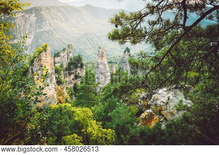 Sairme Pillars In Georgia. Famous Travel Destination In Caucasus
