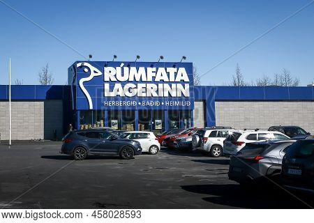 Reykjavik, Iceland - March 31, 2022:  Rúmfatalagerinn (jysk) Danish Household Goods Store In Skeifan