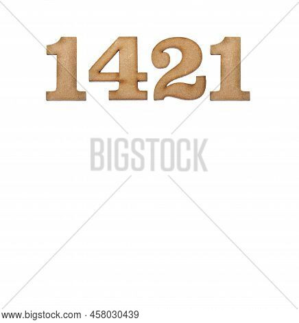 Number 1421 In Wood, Isolated On White Background