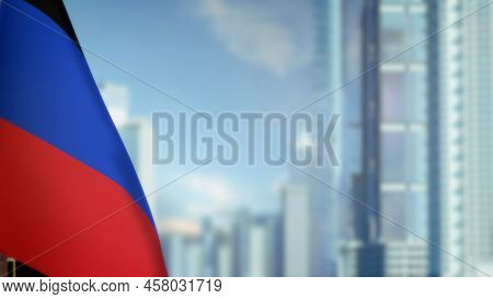 Flag Of Donetsk Peoples Republic On Modern City Architecture Bokeh Backdrop For Veterans Day - Abstr