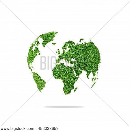3d Rendering World Globe Shape Of Green Grass Isolated On White Background