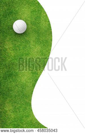 3d Rendering White Golf Ball On Green Grass Left Side Background