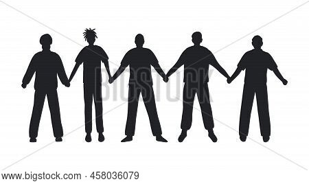 Black Silhouettes Of Men. Men Holding Hands. Stronger Together Concept. Men's Community. Male Solida