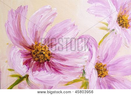 Kosmos-Blumen. Ölgemälde