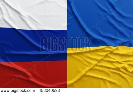 Russia Vs Ukraine, War Crisis , Political Conflict. Rippled Country Flag Illustration Background