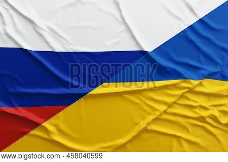 Russia Vs Ukraine, War Crisis , Political Conflict. Rippled Country Flag Illustration Background