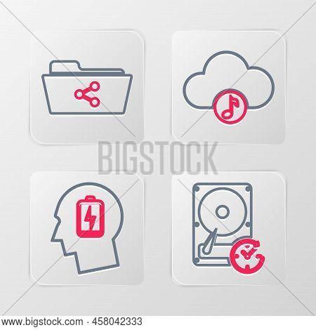 Set Line Hard Disk Drive With Clockwise, Head Low Battery, Music Streaming Service And Share Folder 