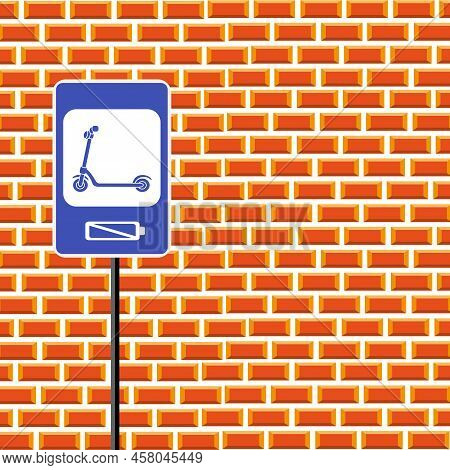 Parking Sign With Electrical Plug For Electric Scooters, Place For Electric Charging.