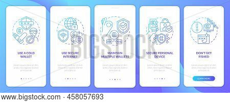 Crypto Wallet Security Blue Gradient Onboarding Mobile App Screen. Earnings Walkthrough 5 Steps Grap