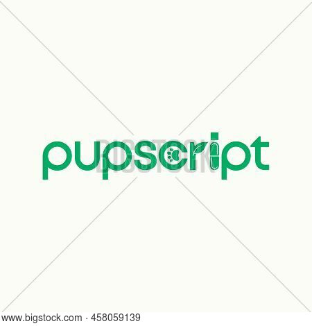 Simple And Unique Negative Space Hand Dog And Capsule On Letter Or Word Pupscript Font Image Graphic