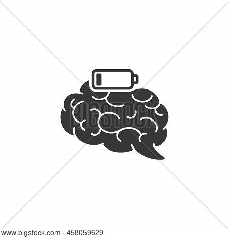 Battery Brain Icon, Exhausted Or Tired, Low Level Energy, Fatigue And Stress, Burnout About Work