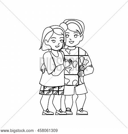 Brother And Sister Vector. Child Happy Girl, Hug Young Siblings, Family Lifestyle Brother And Sister