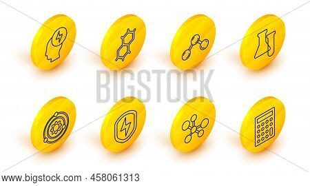 Set Line Calculator, Molecule, Secure Shield With Lightning, Solar System, Test Tube And Flask, Chem