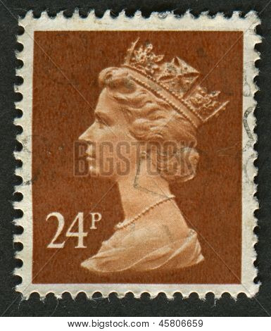 UK-เซอร์กา 1989: แสตมป์ที่พิมพ์ในประเทศอังกฤษแสดงรูปของ Elizabeth II เป็นพระมหากษัตริย์รัฐธรรมนูญของ 16