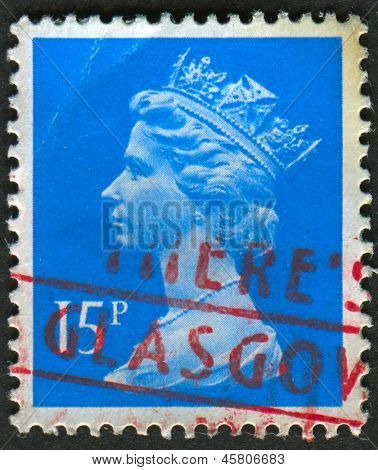 UK-เซอร์กา 1989: แสตมป์ที่พิมพ์ในประเทศอังกฤษแสดงรูปของ Elizabeth II เป็นพระมหากษัตริย์รัฐธรรมนูญของ 16