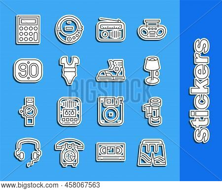 Set Line Short Or Pants, Camera Roll Cartridge, Floor Lamp, Radio With Antenna, Swimsuit, 90s Retro,