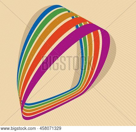 Linear Vector Abstract Background In All Colors Of Rainbow, Retro Style Lines In 3D Dimensional Pers
