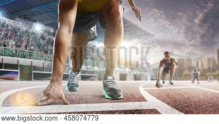 Professional Athlete On The Start On Profeccional Grand Arena