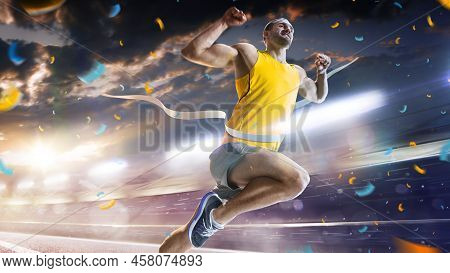 Professional Athlete Selebrates Victory On Profeccional Grand Arena