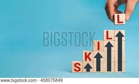 Skill Training. Personal Development And Promoted Employee. Education, Learning, Ability. Upskilling