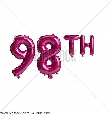 3d Illustration Of 98th Dark Pink Balloons Isolated On Background