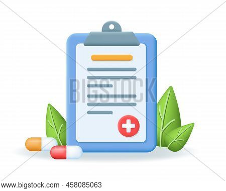 Medical Prescription Or Recomendation With Medicine Pills And Green Leaves. Healthcare And Medicine 