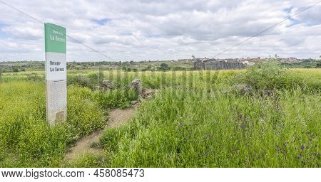 Magacela, Spain - April 28th, 2018: Sign Post Of Serena District Close Cerca Del Marco Dolmen, Magac