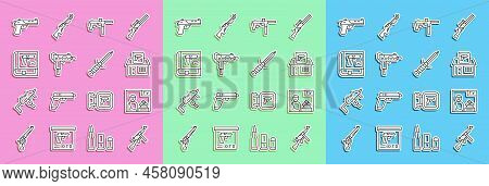 Set Line Tommy Gun, Advertising Weapon, Hunting Shop, Submachine M3, Uzi Submachine, Book With Pisto