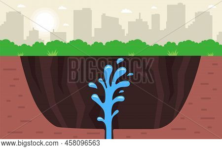 Dig A Hole For Fresh Water. Flat Vector Illustration.
