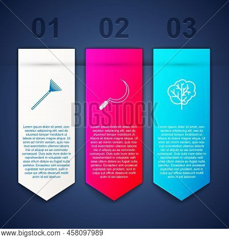 Set Garden Rake For Leaves, Sickle And Tree. Business Infographic Template. Vector