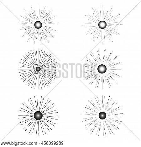 Fireworks Sun Icon. Retro Sun Icon. Vector Illustration. Stock Image.
