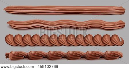 Chocolate Cream Whip Border, Whipped Brown Swirls. Frame, Cocoa Taste Wavy Foam For Cake Edge, Sweet