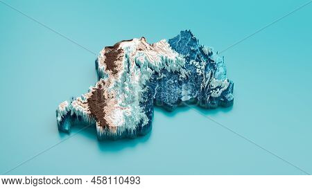 Topographic Rwanda Map Hypsometric Elevation Tint Spectral Shaded Relief Map 3d Illustration