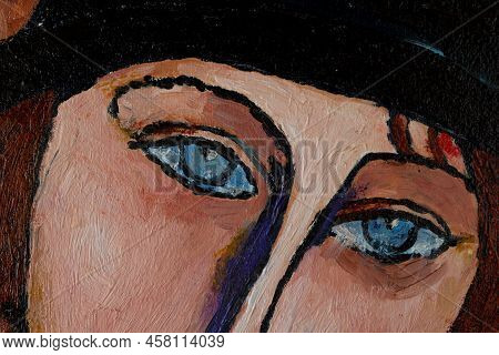 Portrait Of A Girl In A Hat. Beautiful Oil Painting On Canvas. Based On The Magnificent Painting By 