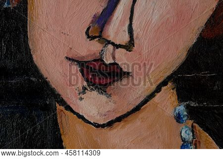 Portrait Of A Girl In A Hat. Beautiful Oil Painting On Canvas. Based On The Magnificent Painting By 