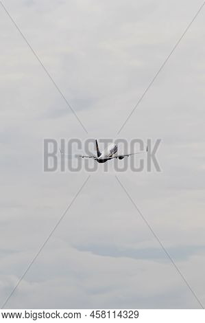 Ryanair Boeing 737-8as Airplane In The Sky. Flying Passenger Plane. Riga International Airport, Maru