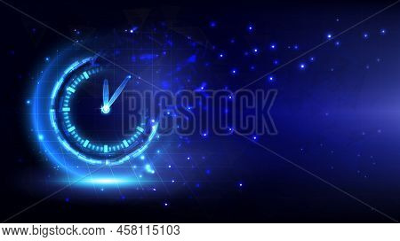 Futuristic Sci-fi Glowing Hud Time Fading. Abstract Time Machine And Polygon Hi-tech Background. Dat