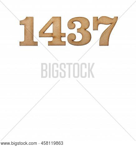 Number 1437 In Wood, Isolated On White Background