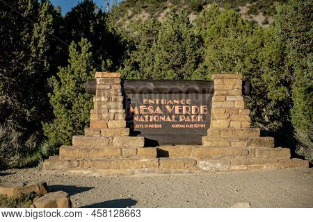 Mesa Verde National Park, United States: May 30, 2022: Mesa Verde National Park Entry Sign At Park I