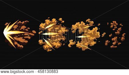 Gun Flashes Or Gunshot Animation. Collection Of Fire Explosion Effect During The Shot With The Gun. 