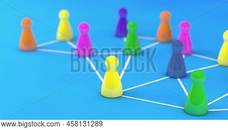 Social Network, Digital Teamwork Networking And Online Web Community Concept With A Group Of Colorfu