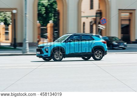Moscow, Russia - July 2022: Car Chevrolet Trailblazer Driving On A City Road. Crossover Car On Stree