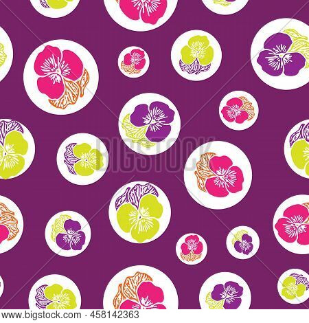 Seamless Abstract Vector Colorful Pansy Pattern Background