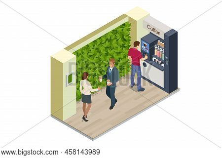Isometric Self-service Coffee Machines Offer Consistent Quality Coffee. Vending Machine With Coffee 