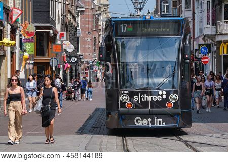 Amsterdam, The Netherlands - 23 June 2022: Gvb Tram On Leidsestraat Street