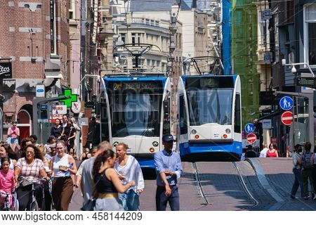 Amsterdam, The Netherlands - 23 June 2022: Gvb Tram On Leidsestraat Street