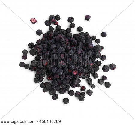 Pile Of Freeze Dried Blueberries On White Background, Top View