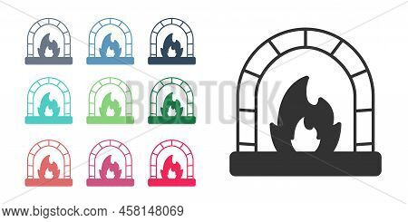 Black Blacksmith Oven Icon Isolated On White Background. Set Icons Colorful. Vector