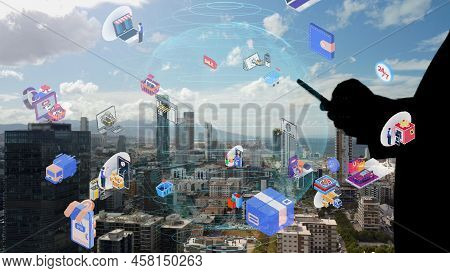 Mobile Communication Network Concept. Iot Internet Of Things. High Quality Photo