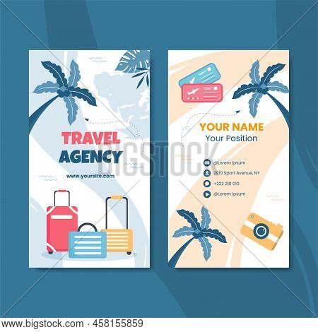 Travel Agency Card Veritical Template Flat Cartoon Background Vector Illustration